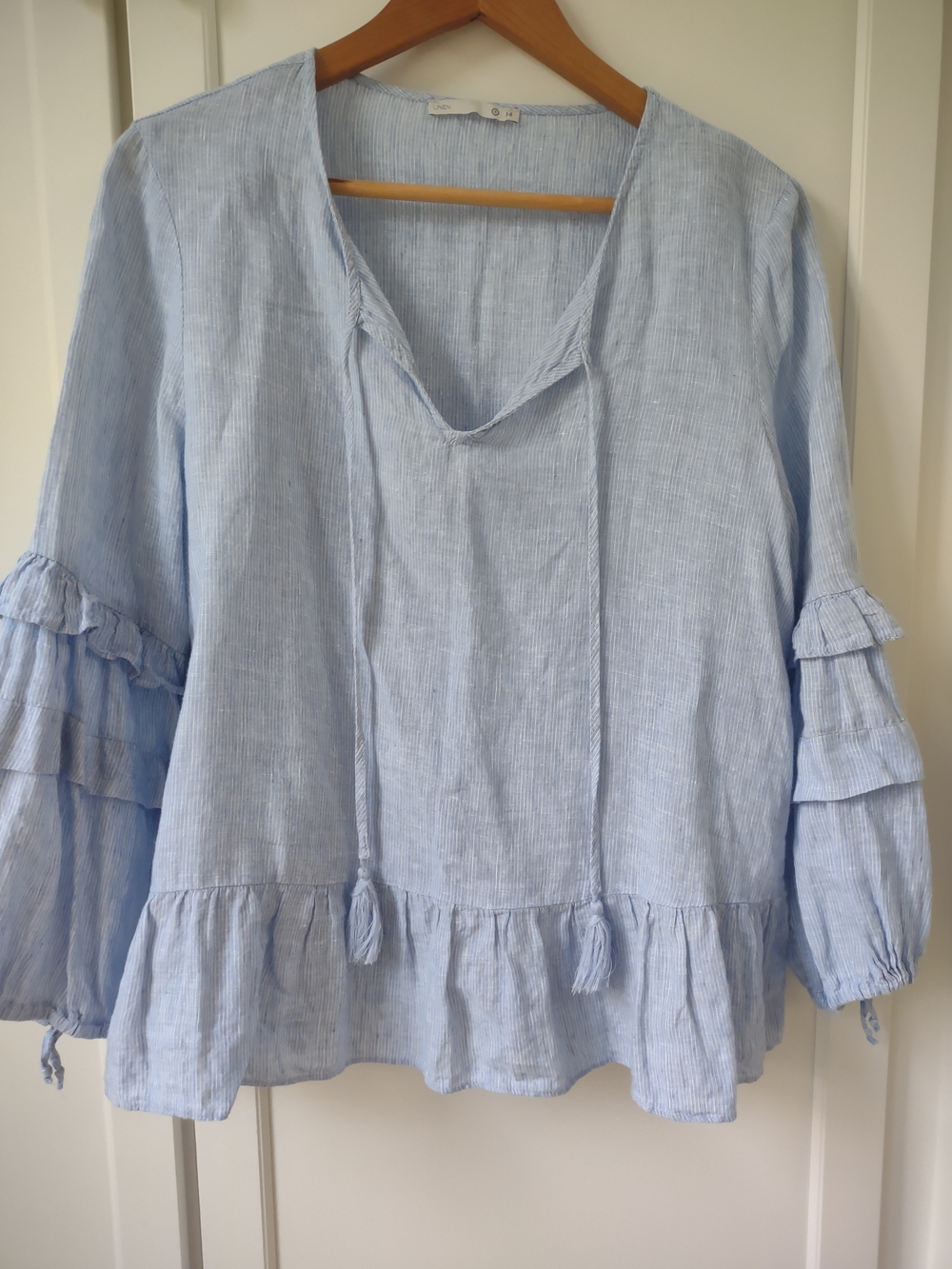 Linen Boho Light Blue Tiered  Sleeves/Ruffle Peasant Tunic Target Brand
